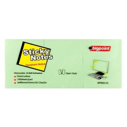 Bigpoint BP800 Yapışkanlı Not 40X50 3'lü Yeşil Bigpoint BP800 Yapışkanlı Not 40X50 3'lü Yeşil