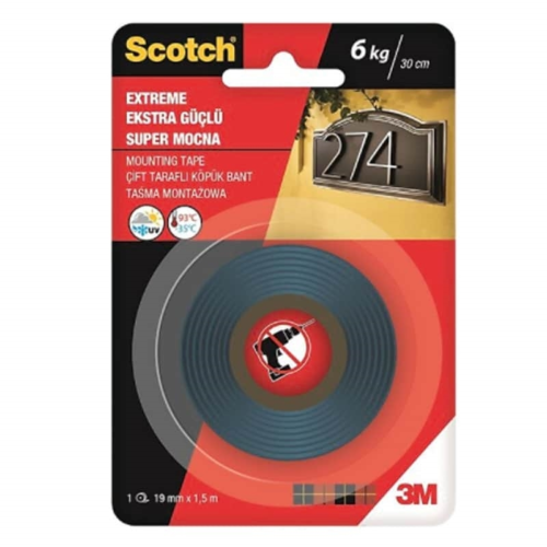3M 4002 Scotch  Ekstra Güçlü Çift Taraflı Köpük Bant 19 Mm x 1.5 M