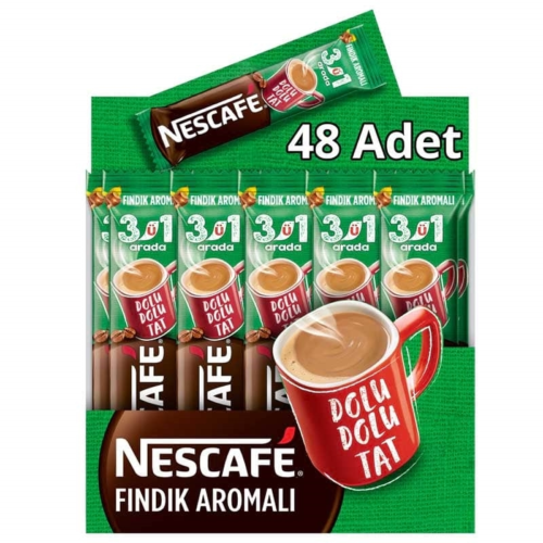 Nescafe 3'ü 1 Arada Kahve Fındık Aromalı 17 gr 48'li Paket Nescafe 3'ü 1 Arada Kahve Fındık Aromalı 17 gr 48'li Paket