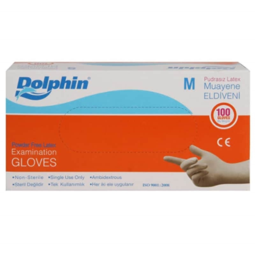 Dolphin Latex Pudrasız Eldiven Medium Beyaz 100'lü Paket Dolphin Latex Pudrasız Eldiven Medium Beyaz 100'lü Paket