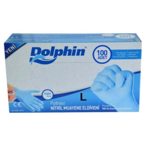Dolphin Pudrasız Nitril Eldiven Large Mavi 100'lü Paket Dolphin Pudrasız Nitril Eldiven Large Mavi 100'lü Paket