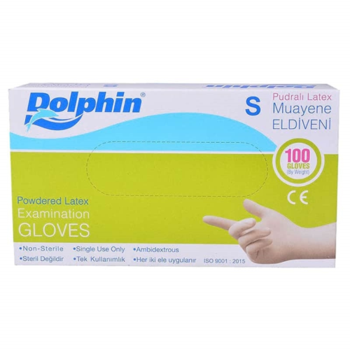 Dolphin Latex Pudralı Eldiven Small Beyaz 100'lü Paket Dolphin Latex Pudralı Eldiven Small Beyaz 100'lü Paket