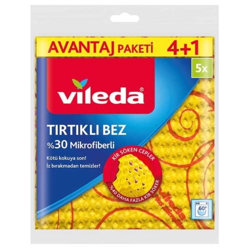 Vileda %30 Mikrofiberli 4+1 Tırtıklı Temizlik Bezi Vileda %30 Mikrofiberli 4+1 Tırtıklı Temizlik Bezi