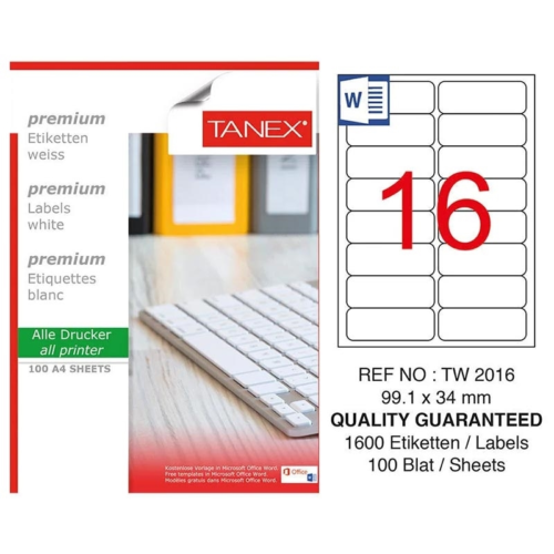Tanex TW-2016 Beyaz Etiket 99.1x34 mm Tanex TW-2016 Beyaz Etiket 99.1x34 mm