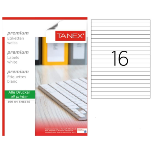 Tanex TW-2163 Düzkenar Etiket 210X16,38 Mm 100 Sf Beyaz Tanex TW-2163 Düzkenar Etiket 210X16,38 Mm 100 Sf Beyaz