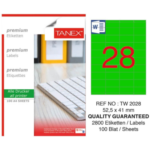 Tanex TW-2028 Düzkenar Etiket 52,5X41 Mm 100 Sf Yeşil Tanex TW-2028 Düzkenar Etiket 52,5X41 Mm 100 Sf Yeşil