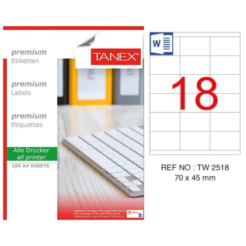 Tanex TW-2518 Lazer Etiket 70 MM X 45 MM Beyaz Tanex TW-2518 Lazer Etiket 70 MM X 45 MM Beyaz