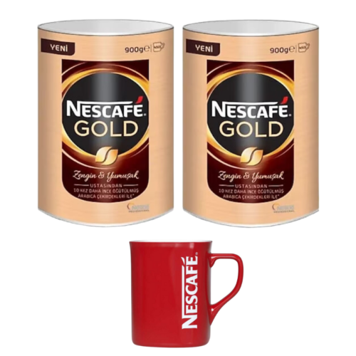 Nescafe Gold Kahve Teneke Kutu 900gr 2'li Paket + Nestle Kahve Fincanı Hediyeli Nescafe Gold Kahve Teneke Kutu 900gr 2'li Paket + Nestle Kahve Fincanı Hediyeli
