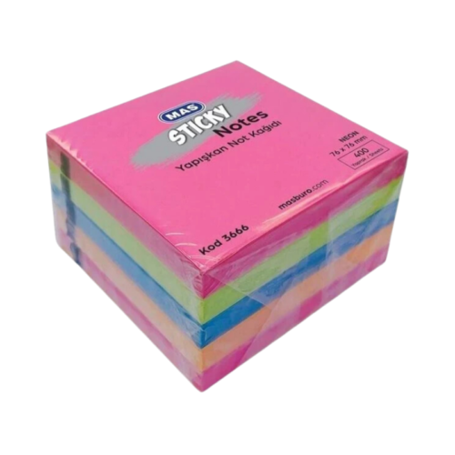 Mas 3666 Yapışkanlı Küp Not Kağıdı 76 x 76 Mm 400 Yaprak Neon Renkli Mas 3666 Yapışkanlı Küp Not Kağıdı 76 x 76 Mm 400 Yaprak Neon Renkli
