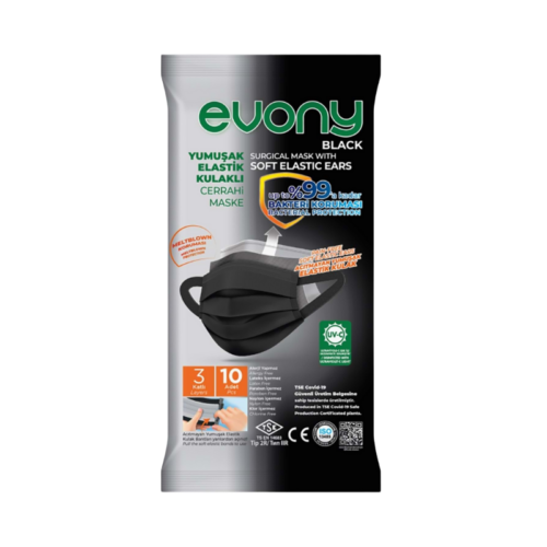 Evony Yüz Maskesi 10'lu 3 Katlı Telli Siyah Evony Yüz Maskesi 10'lu 3 Katlı Telli Siyah