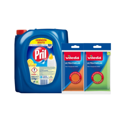 Pril Sıvı Bulaşık Deterjanı 4 Kg + Vileda Ultra Parlak Bulaşık Süngeri Hediyeli Pril Sıvı Bulaşık Deterjanı 4 Kg + Vileda Ultra Parlak Bulaşık Süngeri Hediyeli