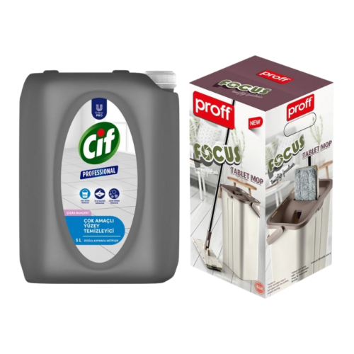 Cif Pro Çok Amaçlı Yüzey Temizleyici Çiçek Bahçesi 5 Lt 12 Adet + Proff Focus Tablet Mop Hediyeli