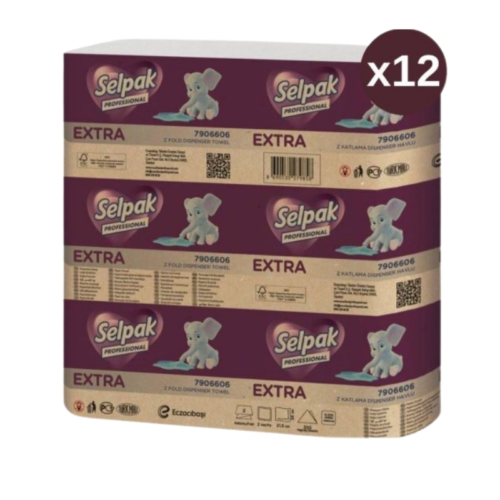 Selpak Professional Extra Z Katlı Dispenser Kağıt Havlu  200'lü 12 Paket